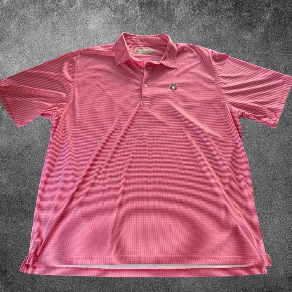 Donald Ross‎ Polo Shirt Men XXL Pink Micro Check Golf Perf Short Sleeve Stretch